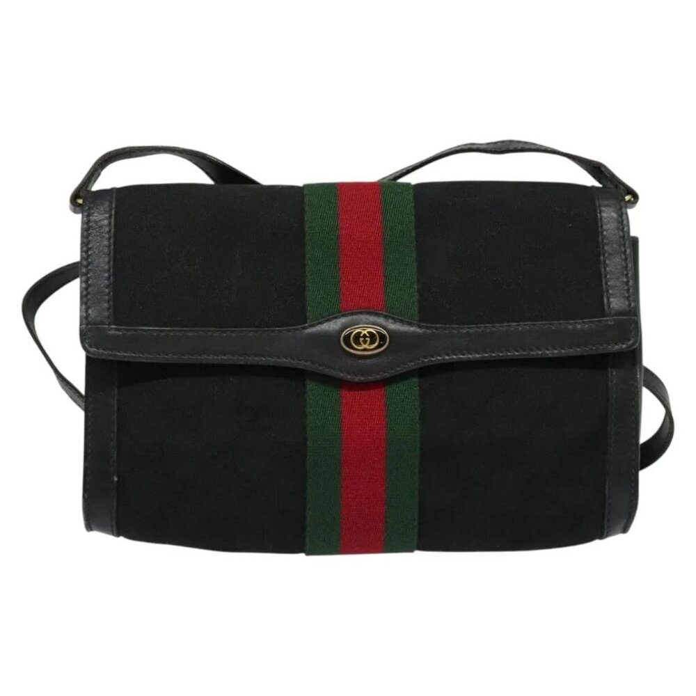 GUCCI GG Canvas Web Sherry Line Shoulder Bag Black Gold - Picture 9 of 15